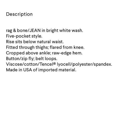 NWT! RAG & BONE Mid-Rise Cropped Flare-Leg Jeans in Bright White - Picture 14 of 15